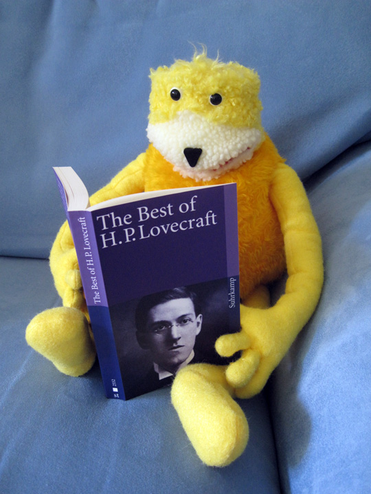 Plüsch Flat Eric beim Lesen